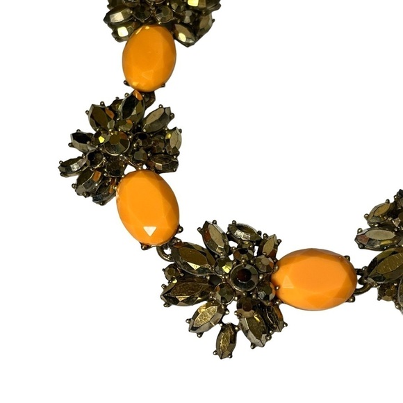 J Crew Antique Look Gold Orange Statement Necklace - Picture 3 of 12